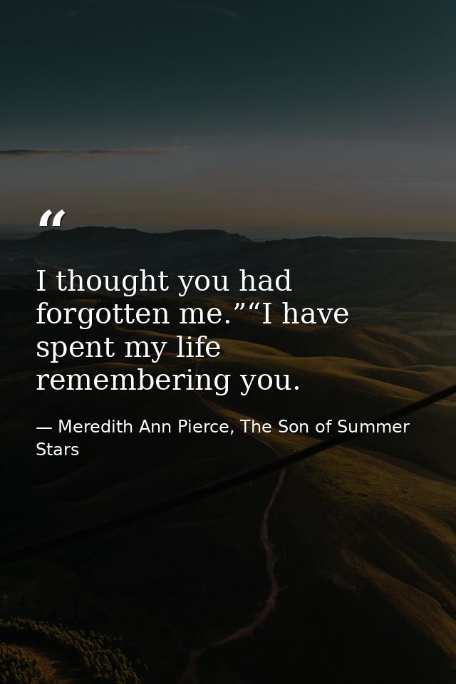 I thought you had forgotten me.”“I have spent my life remembering you. — Meredith Ann Pierce, The Son of Summer Stars