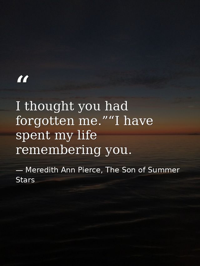 I thought you had forgotten me.”“I have spent my life remembering you. — Meredith Ann Pierce, The Son of Summer Stars