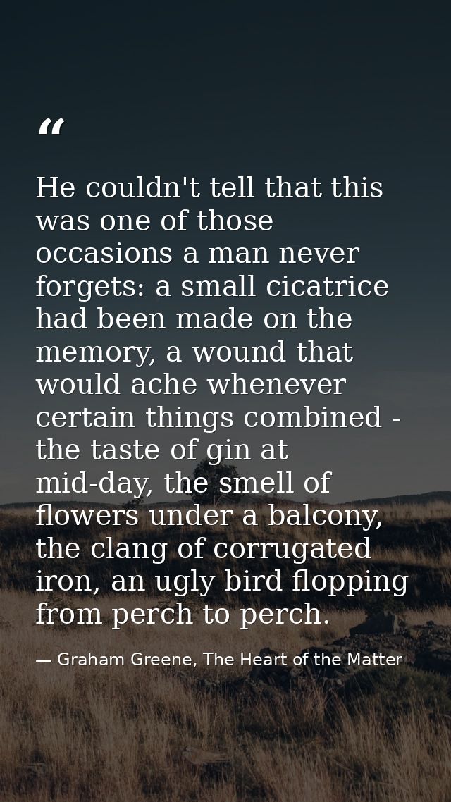 He couldn't tell that this was one of those occasions a man never forgets: a small cicatrice had been made on the memory — Graham Greene, The Heart of the Matter