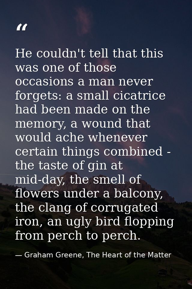 He couldn't tell that this was one of those occasions a man never forgets: a small cicatrice had been made on the memory — Graham Greene, The Heart of the Matter