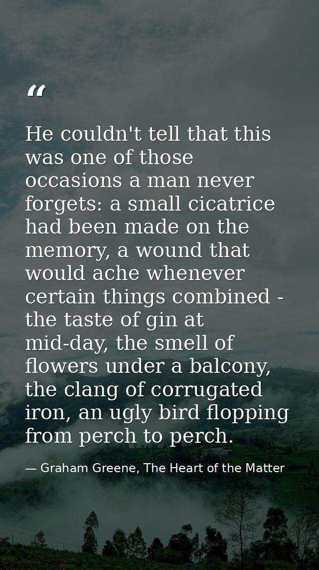 He couldn't tell that this was one of those occasions a man never forgets: a small cicatrice had been made on the memory — Graham Greene, The Heart of the Matter