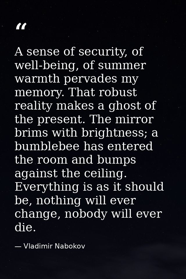 A sense of security, of well-being, of summer warmth pervades my memory. That robust reality makes a ghost of the presen — Vladimir Nabokov