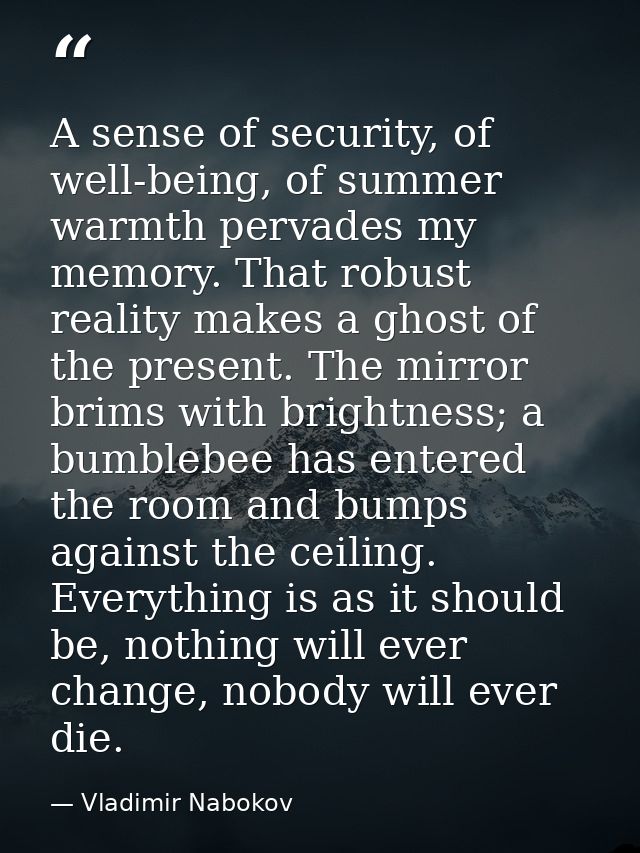 A sense of security, of well-being, of summer warmth pervades my memory. That robust reality makes a ghost of the presen — Vladimir Nabokov