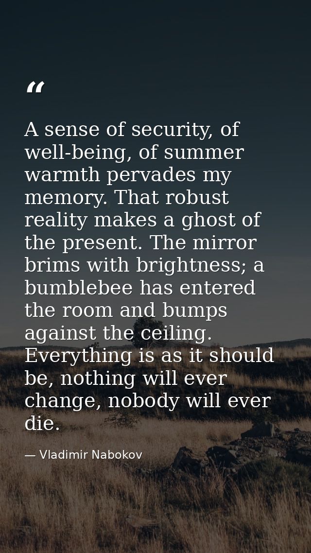 A sense of security, of well-being, of summer warmth pervades my memory. That robust reality makes a ghost of the presen — Vladimir Nabokov