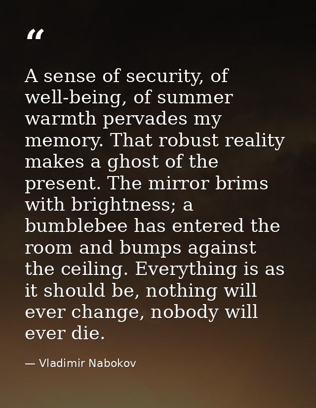 A sense of security, of well-being, of summer warmth pervades my memory. That robust reality makes a ghost of the presen — Vladimir Nabokov