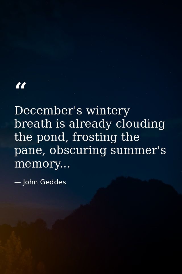 December's wintery breath is already clouding the pond, frosting the pane, obscuring summer's memory... — John Geddes