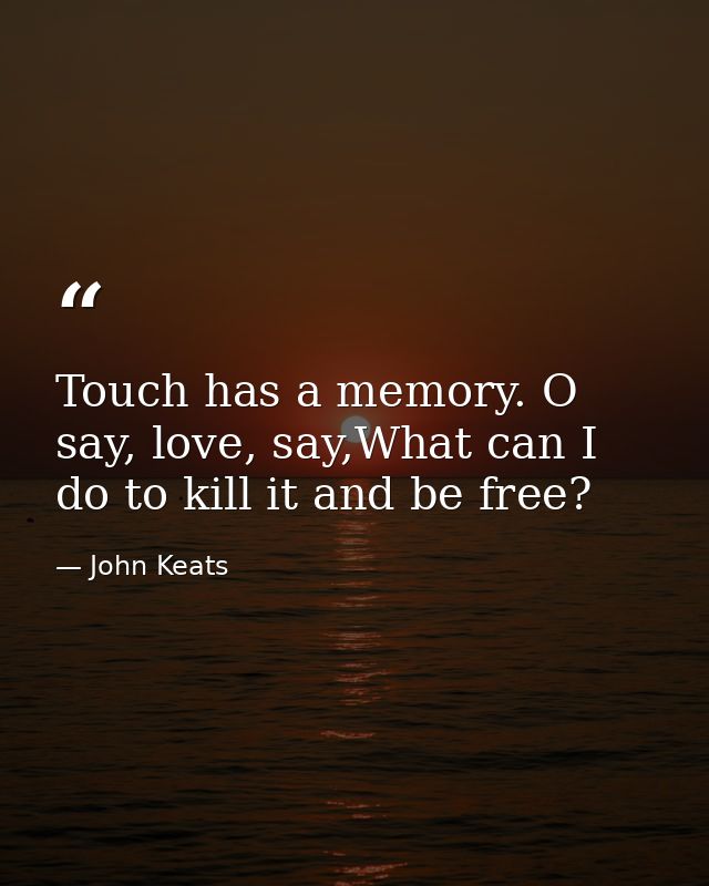Touch has a memory. O say, love, say,What can I do to kill it and be free? — John Keats