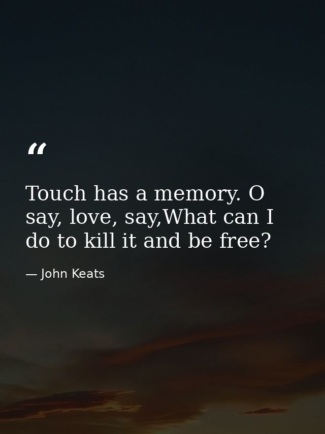 Touch has a memory. O say, love, say,What can I do to kill it and be free? — John Keats