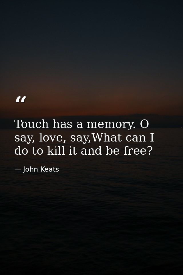 Touch has a memory. O say, love, say,What can I do to kill it and be free? — John Keats