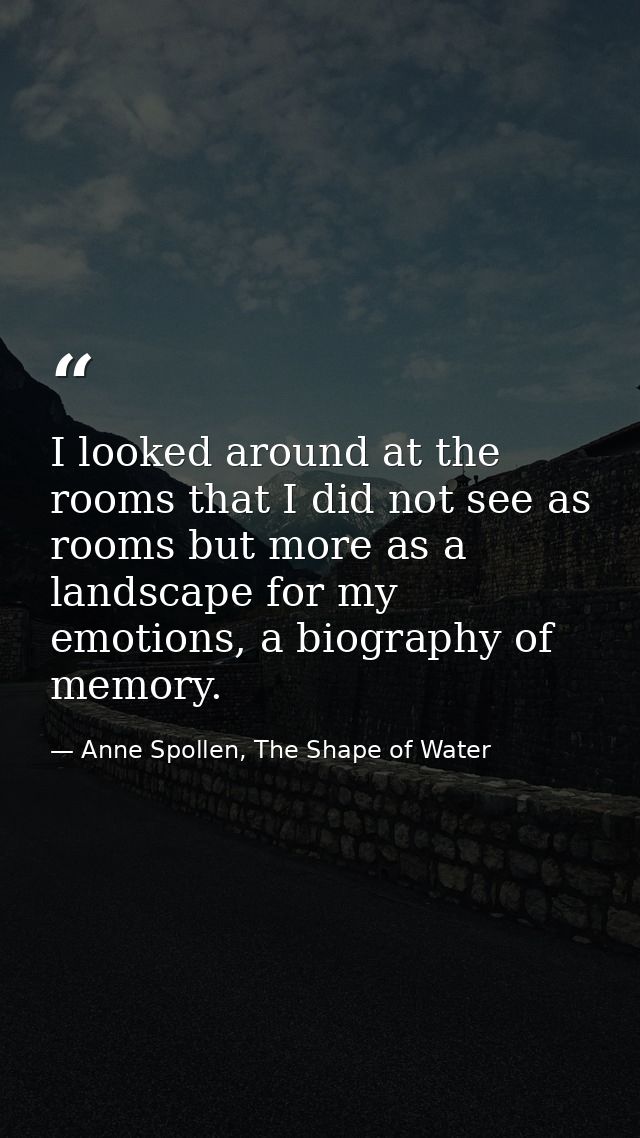 I looked around at the rooms that I did not see as rooms but more as a landscape for my emotions, a biography of memory. — Anne Spollen, The Shape of Water