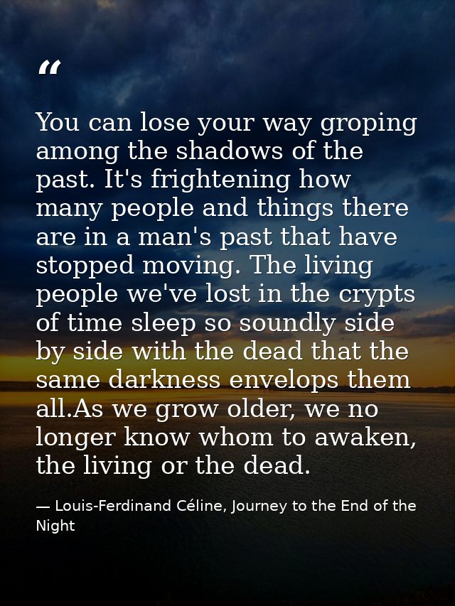You can lose your way groping among the shadows of the past. It's frightening how many people and things there are in a  — Louis-Ferdinand Céline, Journey to the End of the Night