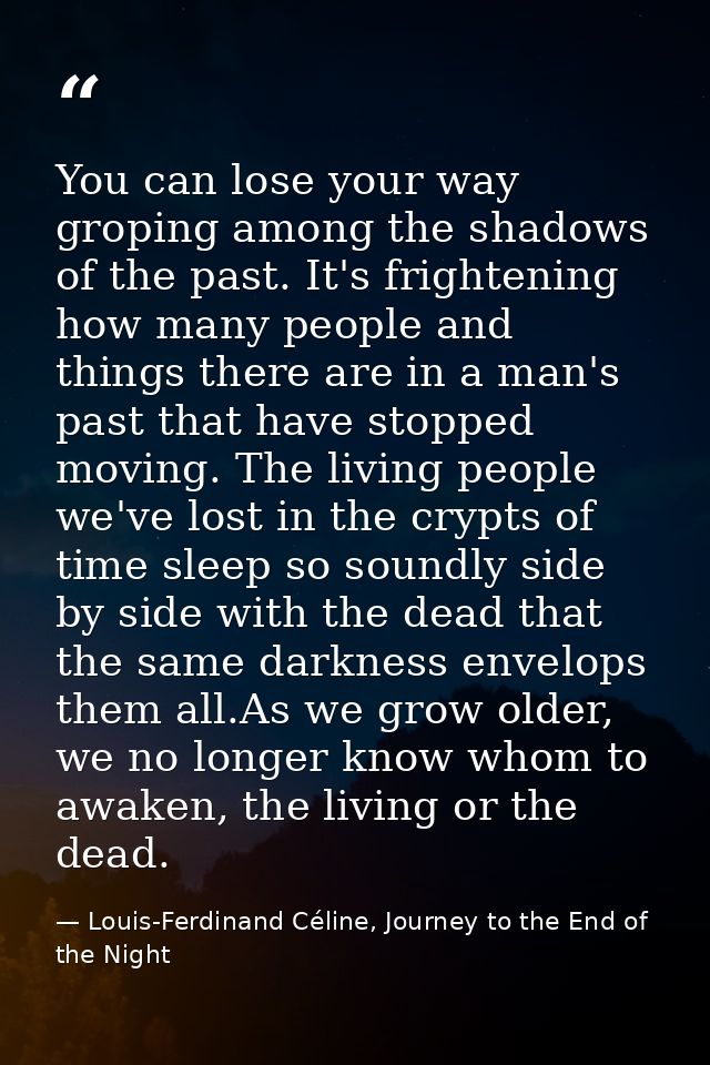You can lose your way groping among the shadows of the past. It's frightening how many people and things there are in a  — Louis-Ferdinand Céline, Journey to the End of the Night