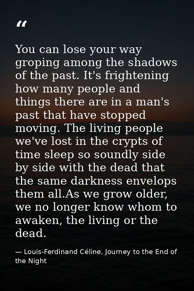 You can lose your way groping among the shadows of the past. It's frightening how many people and things there are in a  — Louis-Ferdinand Céline, Journey to the End of the Night