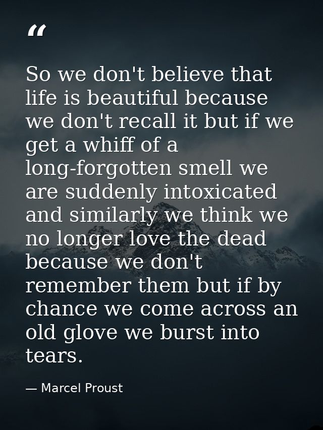 So we don't believe that life is beautiful because we don't recall it but if we get a whiff of a long-forgotten smell we — Marcel Proust