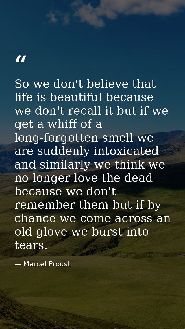 So we don't believe that life is beautiful because we don't recall it but if we get a whiff of a long-forgotten smell we — Marcel Proust