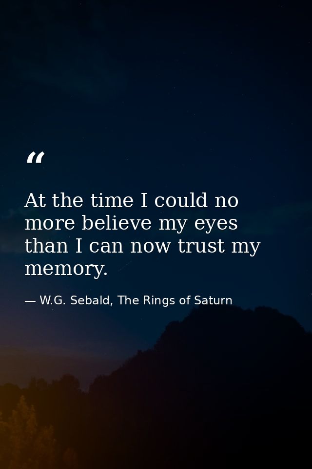 At the time I could no more believe my eyes than I can now trust my memory. — W.G. Sebald, The Rings of Saturn