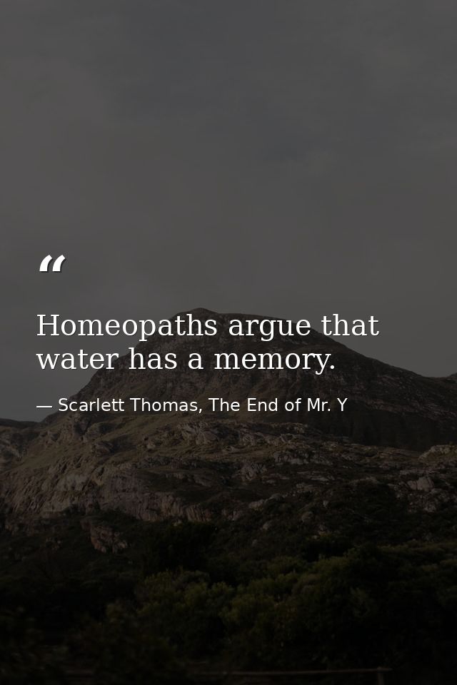 Homeopaths argue that water has a memory. — Scarlett Thomas, The End of Mr. Y