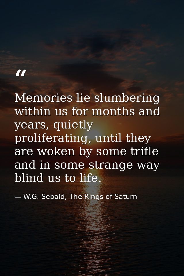 Memories lie slumbering within us for months and years, quietly proliferating, until they are woken by some trifle and i — W.G. Sebald, The Rings of Saturn