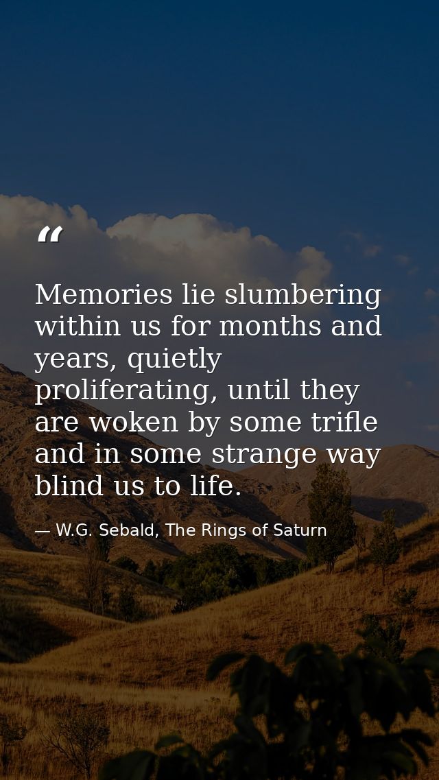 Memories lie slumbering within us for months and years, quietly proliferating, until they are woken by some trifle and i — W.G. Sebald, The Rings of Saturn