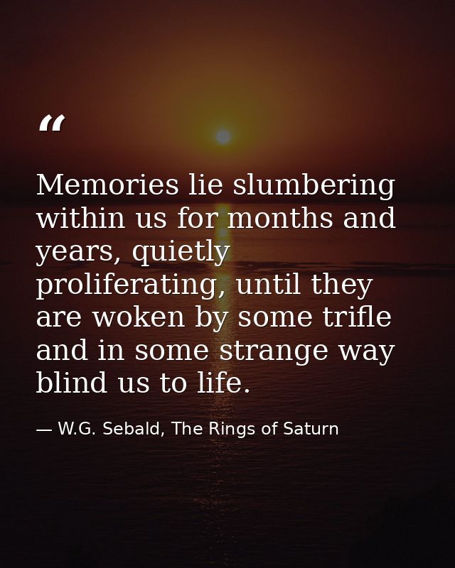 Memories lie slumbering within us for months and years, quietly proliferating, until they are woken by some trifle and i — W.G. Sebald, The Rings of Saturn