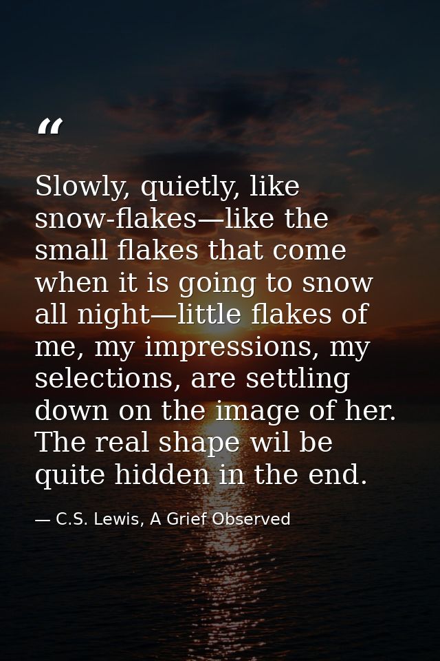 Slowly, quietly, like snow-flakes—like the small flakes that come when it is going to snow all night—little flakes of me — C.S. Lewis, A Grief Observed