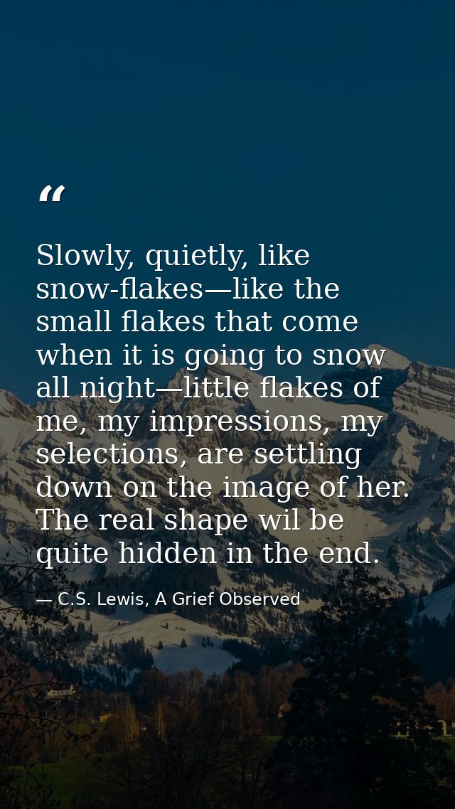 Slowly, quietly, like snow-flakes—like the small flakes that come when it is going to snow all night—little flakes of me — C.S. Lewis, A Grief Observed