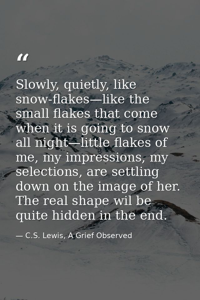 Slowly, quietly, like snow-flakes—like the small flakes that come when it is going to snow all night—little flakes of me — C.S. Lewis, A Grief Observed