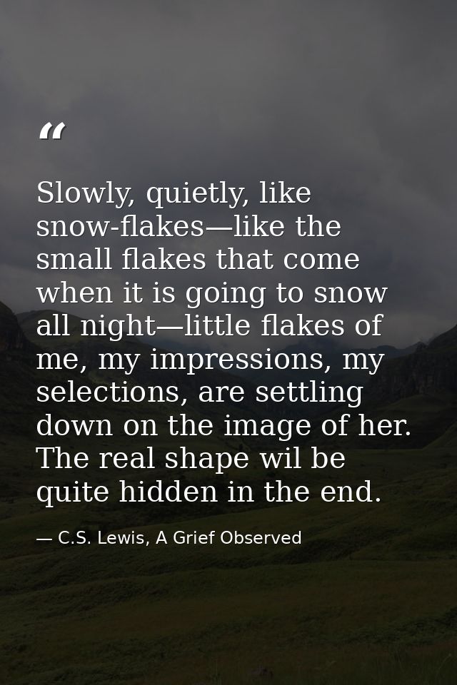 Slowly, quietly, like snow-flakes—like the small flakes that come when it is going to snow all night—little flakes of me — C.S. Lewis, A Grief Observed