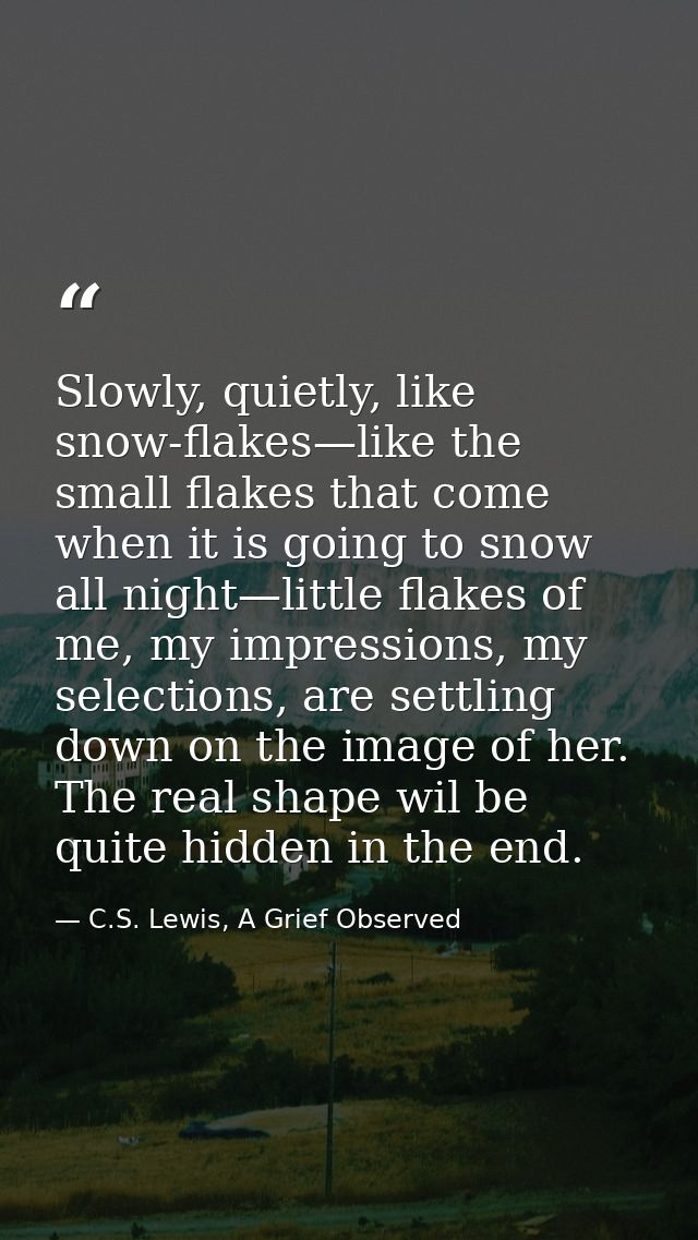 Slowly, quietly, like snow-flakes—like the small flakes that come when it is going to snow all night—little flakes of me — C.S. Lewis, A Grief Observed