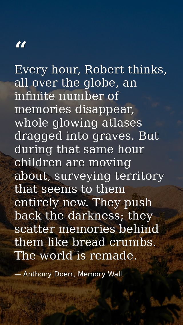 Every hour, Robert thinks, all over the globe, an infinite number of memories disappear, whole glowing atlases dragged i — Anthony Doerr, Memory Wall