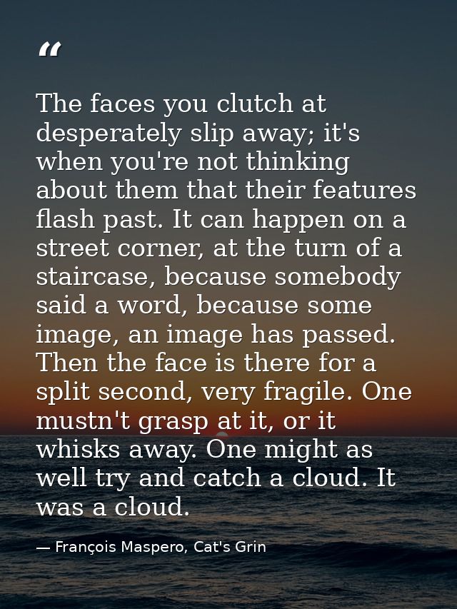 The faces you clutch at desperately slip away; it's when you're not thinking about them that their features flash past.  — François Maspero, Cat's Grin