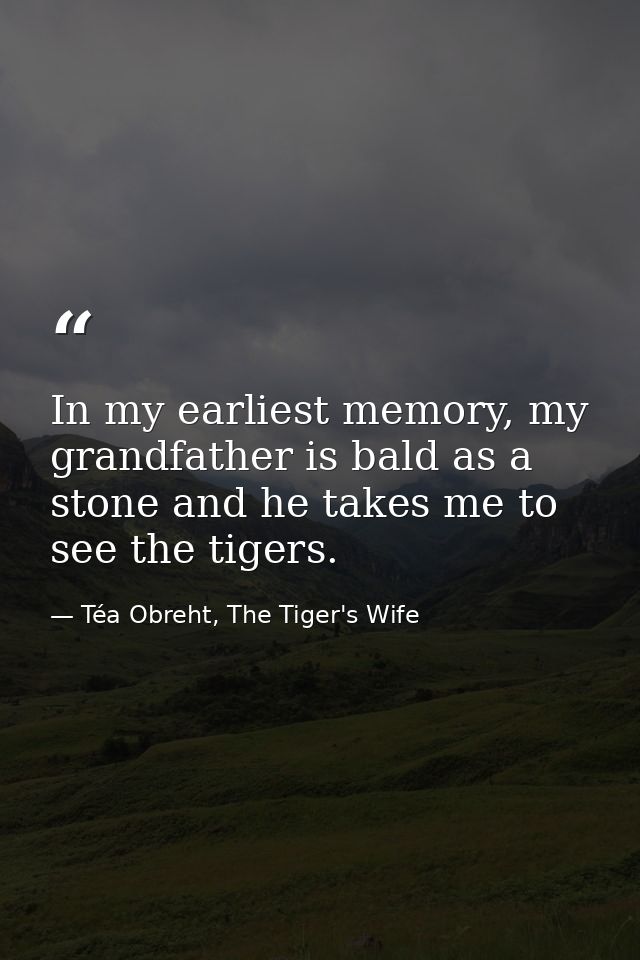 In my earliest memory, my grandfather is bald as a stone and he takes me to see the tigers. — Téa Obreht, The Tiger's Wife