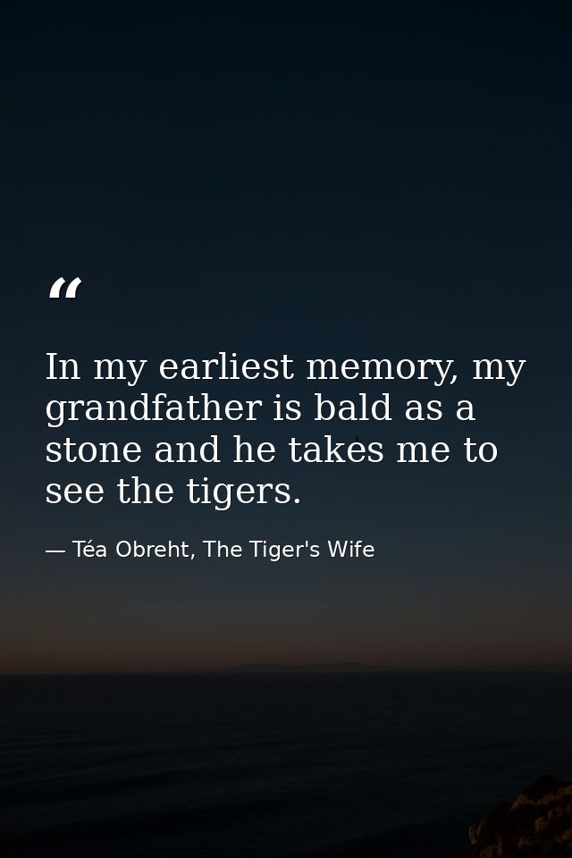 In my earliest memory, my grandfather is bald as a stone and he takes me to see the tigers. — Téa Obreht, The Tiger's Wife