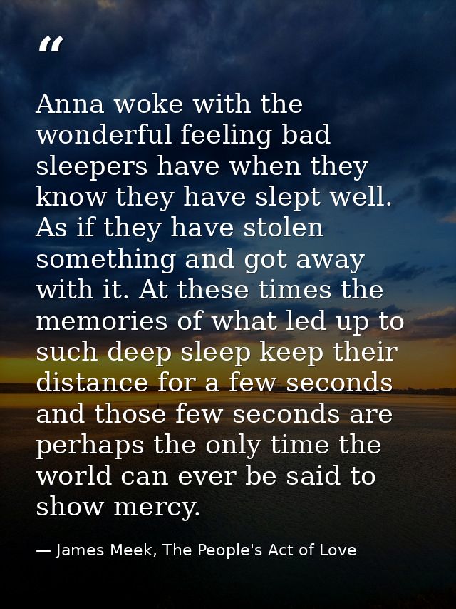 Anna woke with the wonderful feeling bad sleepers have when they know they have slept well. As if they have stolen somet — James Meek, The People's Act of Love