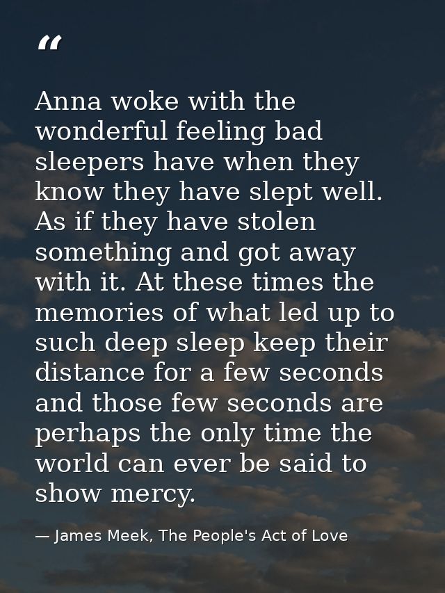 Anna woke with the wonderful feeling bad sleepers have when they know they have slept well. As if they have stolen somet — James Meek, The People's Act of Love