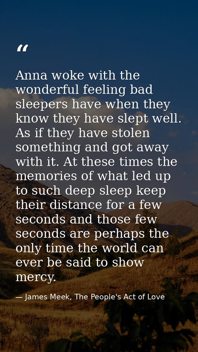 Anna woke with the wonderful feeling bad sleepers have when they know they have slept well. As if they have stolen somet — James Meek, The People's Act of Love