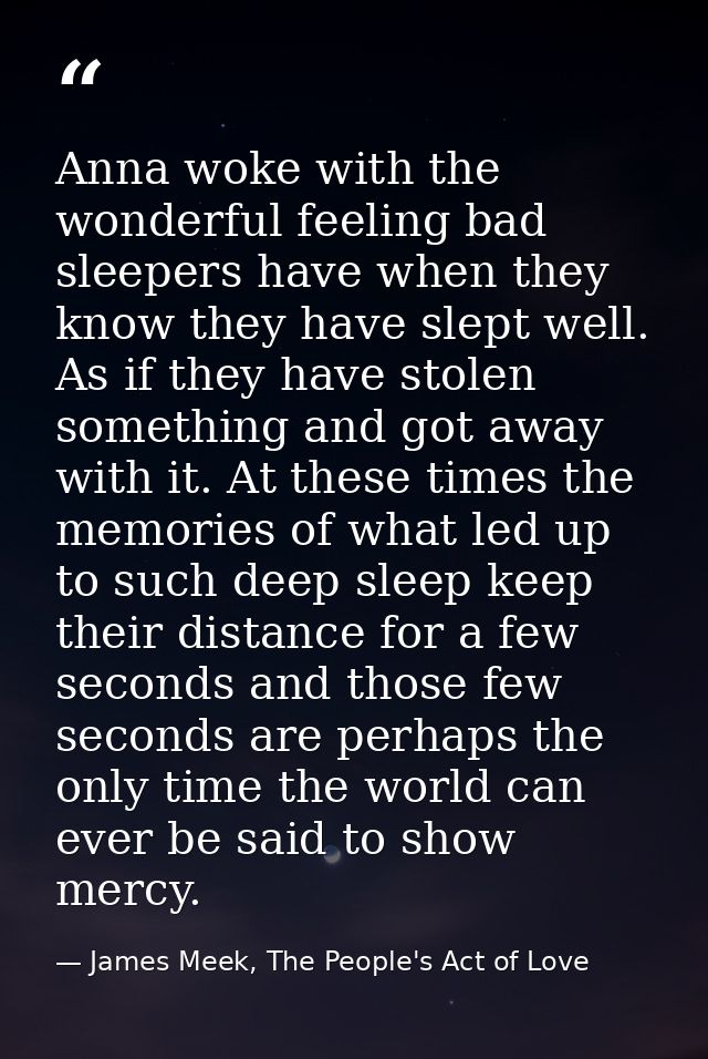 Anna woke with the wonderful feeling bad sleepers have when they know they have slept well. As if they have stolen somet — James Meek, The People's Act of Love