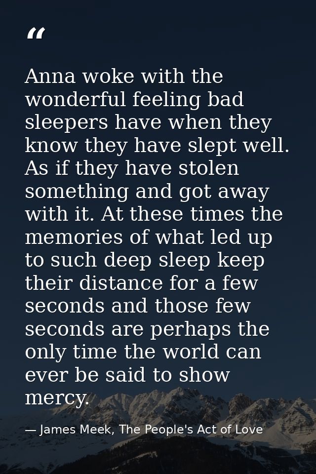 Anna woke with the wonderful feeling bad sleepers have when they know they have slept well. As if they have stolen somet — James Meek, The People's Act of Love