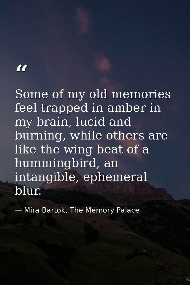 Some of my old memories feel trapped in amber in my brain, lucid and burning, while others are like the wing beat of a h — Mira Bartok, The Memory Palace