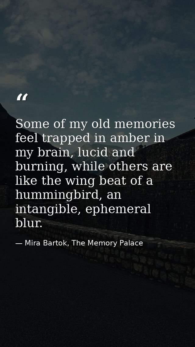Some of my old memories feel trapped in amber in my brain, lucid and burning, while others are like the wing beat of a h — Mira Bartok, The Memory Palace