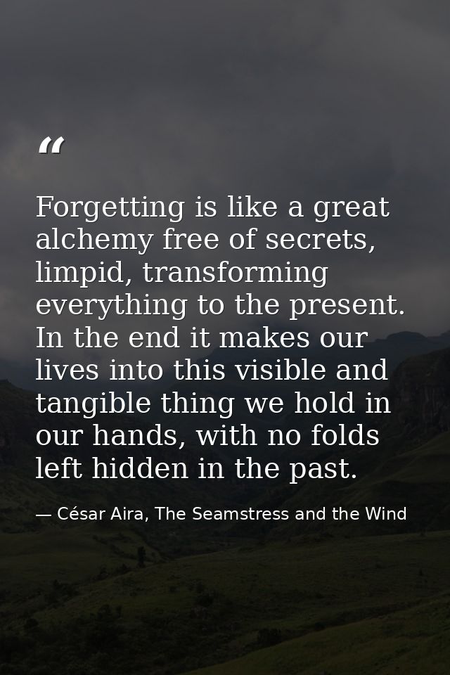 Forgetting is like a great alchemy free of secrets, limpid, transforming everything to the present. In the end it makes  — César Aira, The Seamstress and the Wind