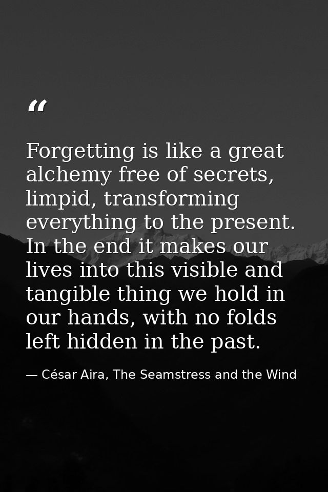 Forgetting is like a great alchemy free of secrets, limpid, transforming everything to the present. In the end it makes  — César Aira, The Seamstress and the Wind