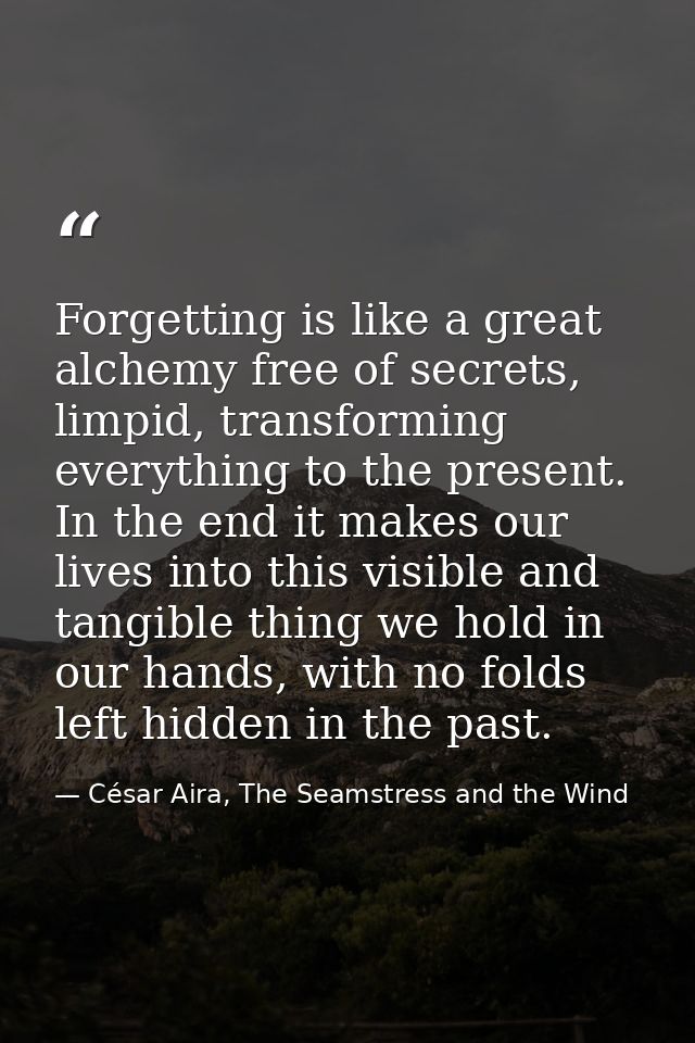 Forgetting is like a great alchemy free of secrets, limpid, transforming everything to the present. In the end it makes  — César Aira, The Seamstress and the Wind