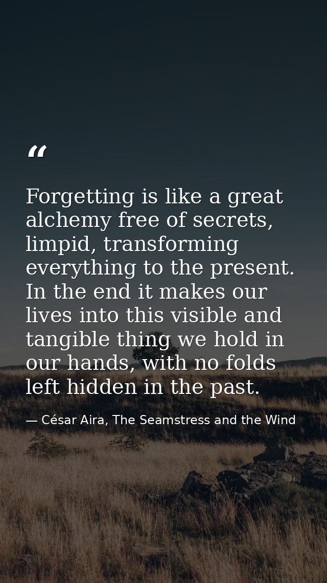 Forgetting is like a great alchemy free of secrets, limpid, transforming everything to the present. In the end it makes  — César Aira, The Seamstress and the Wind