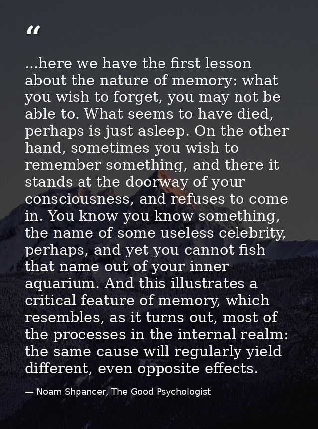 ...here we have the first lesson about the nature of memory: what you wish to forget, you may not be able to. What seems — Noam Shpancer, The Good Psychologist