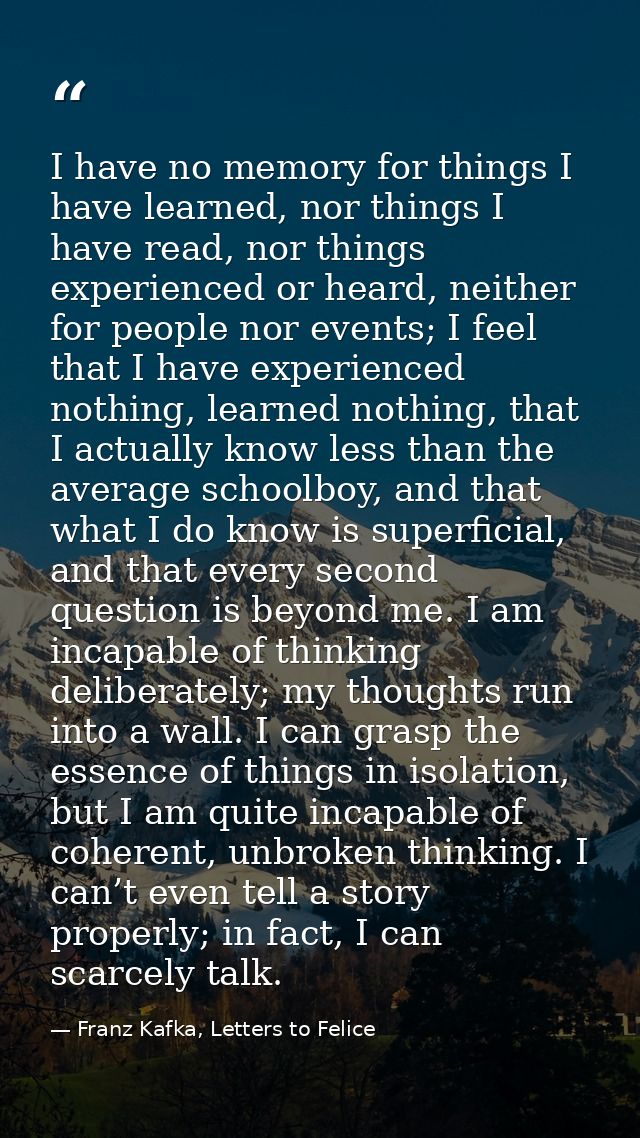 I have no memory for things I have learned, nor things I have read, nor things experienced or heard, neither for people  — Franz Kafka, Letters to Felice‎