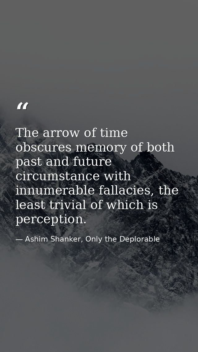 The arrow of time obscures memory of both past and future circumstance with innumerable fallacies, the least trivial of  — Ashim Shanker, Only the Deplorable