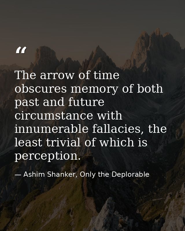 The arrow of time obscures memory of both past and future circumstance with innumerable fallacies, the least trivial of  — Ashim Shanker, Only the Deplorable