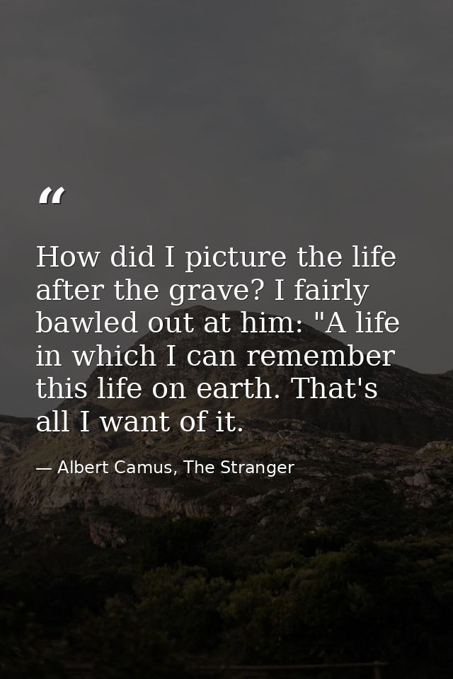 How did I picture the life after the grave? I fairly bawled out at him: "A life in which I can remember this life on ear — Albert Camus, The Stranger