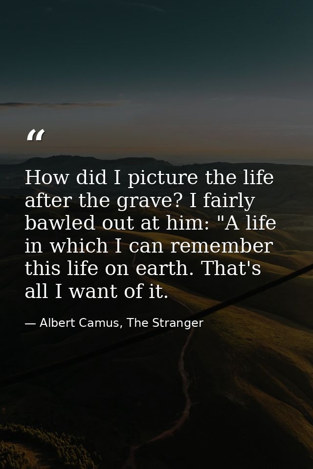 How did I picture the life after the grave? I fairly bawled out at him: "A life in which I can remember this life on ear — Albert Camus, The Stranger
